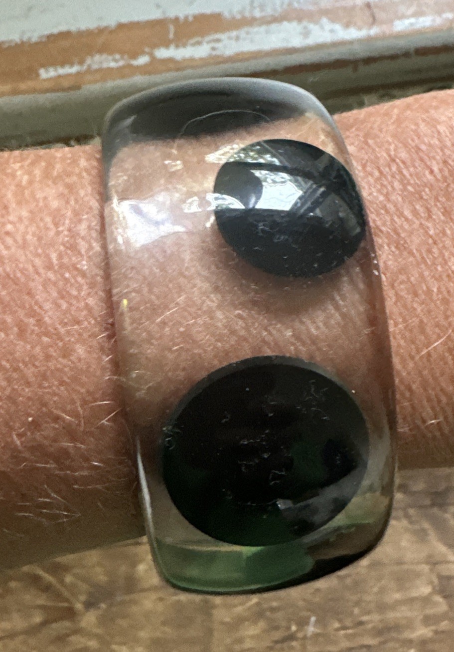 VTG Acrylic Lucite Bangle Bracelet White with Black Polka Dots 1 -1/8” Wide VTG Acrylic Lucite Bangle Bracelet White with Black Polka Dots 1 -1/8” Wide
