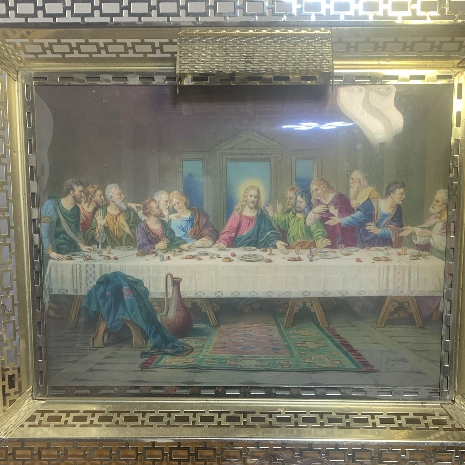 Mid Century Vintage Metal Lighted Frame Last Supper Wall Hanging Vintage Oddity