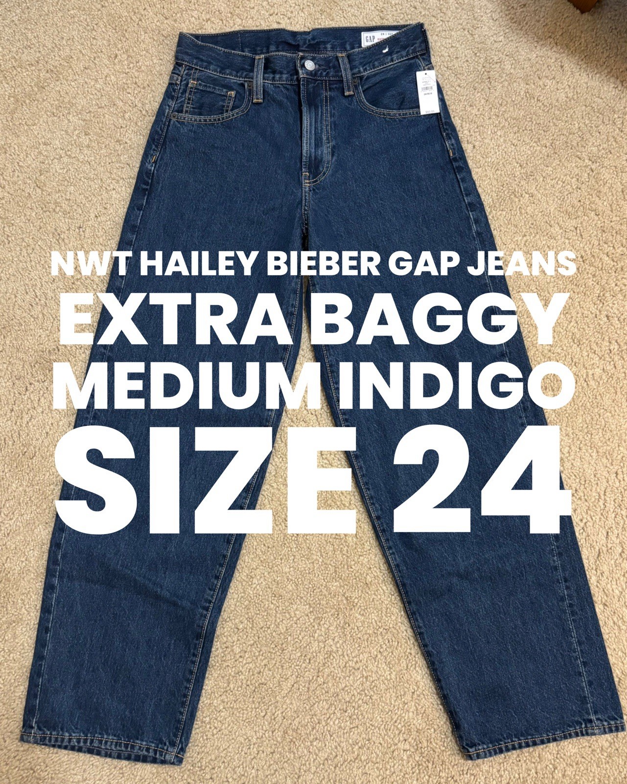 NWT GAP Hailey Bieber Extra Baggy Jean in Medium Indigo Size 24 NWT GAP Hailey Bieber Extra Baggy Jean in Medium Indigo Size 24