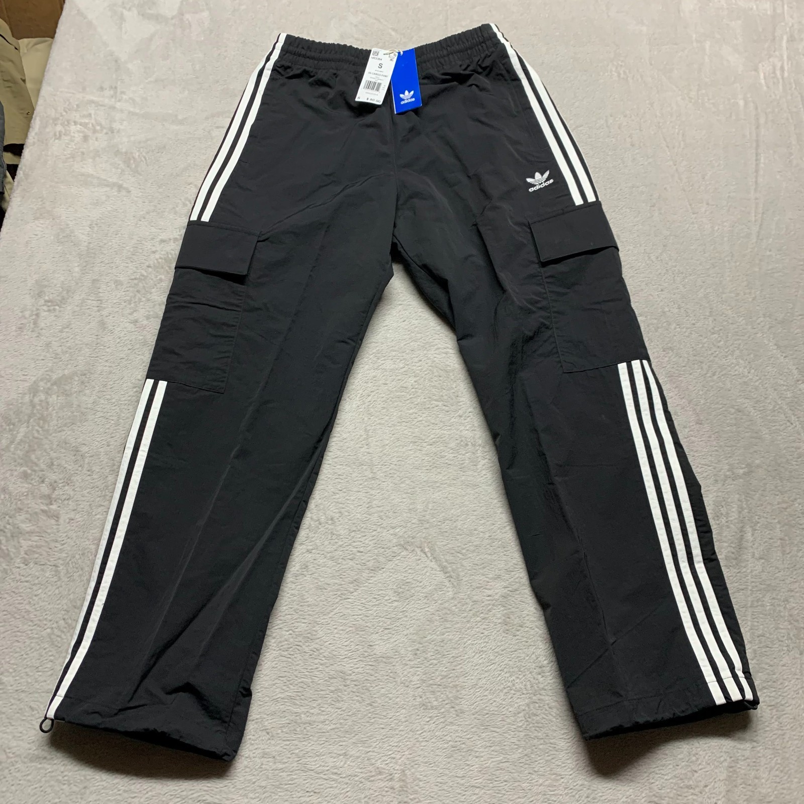 NWT Adidas Adicolor Men\'s S Originals 3 Stripe Cargo Pants Black HR3364 MSRP $80