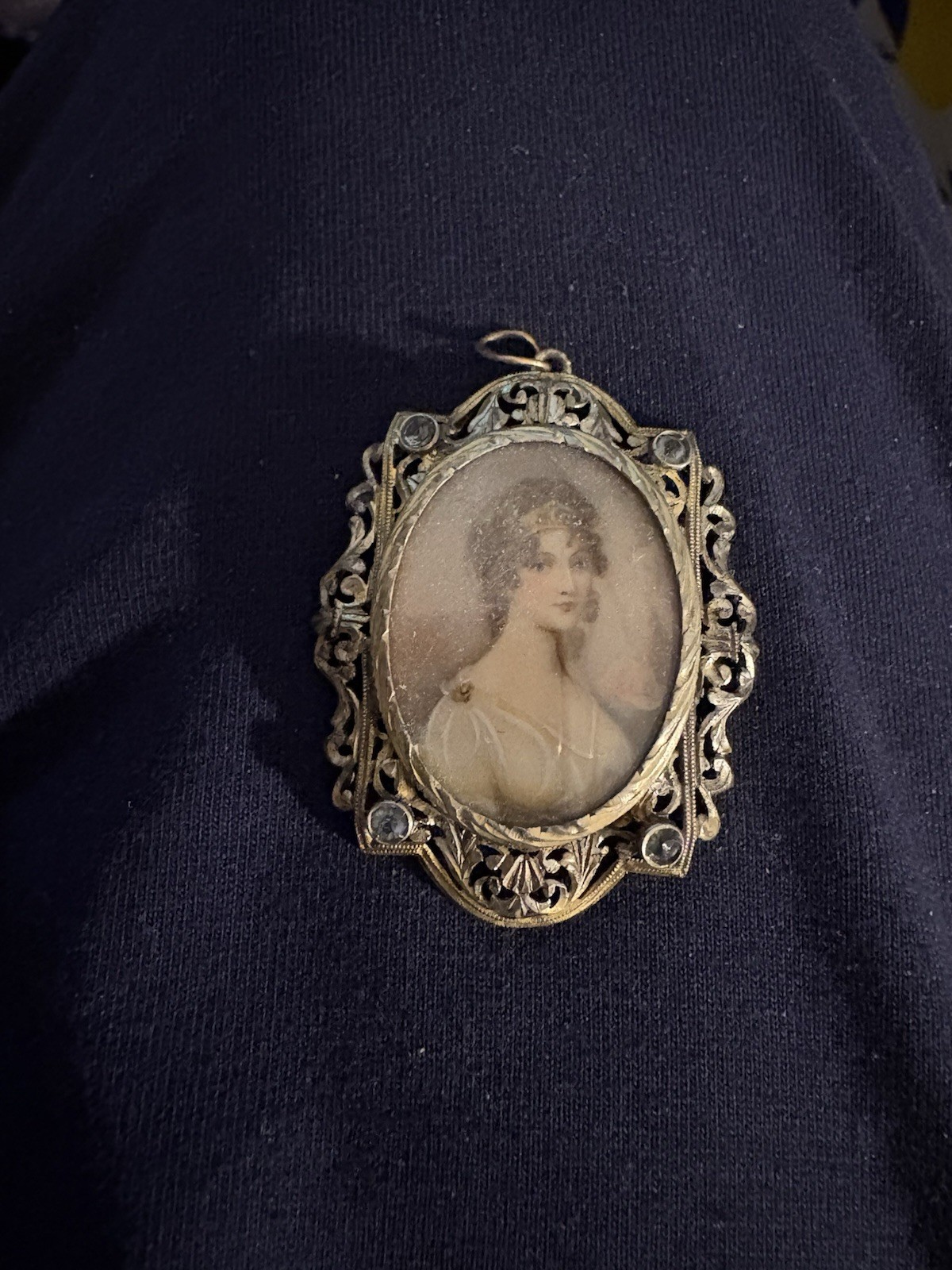 Antique 800 Silver Filigree Oval Portrait Brooch special markings on back 