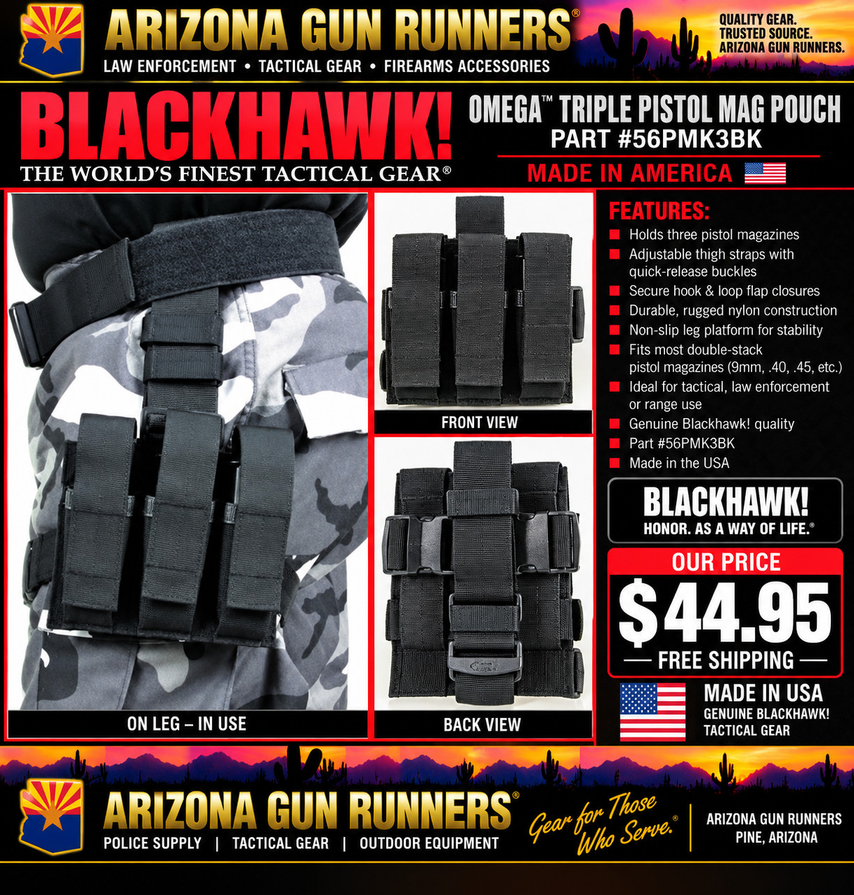 BLACKHAWK Omega Triple Pistol Mag Pouch Talon-Flex Black 56PMK3BK NOSTactical BLACKHAWK Omega Triple Pistol Mag Pouch Talon-Flex Black 56PMK3BK NOSTactical