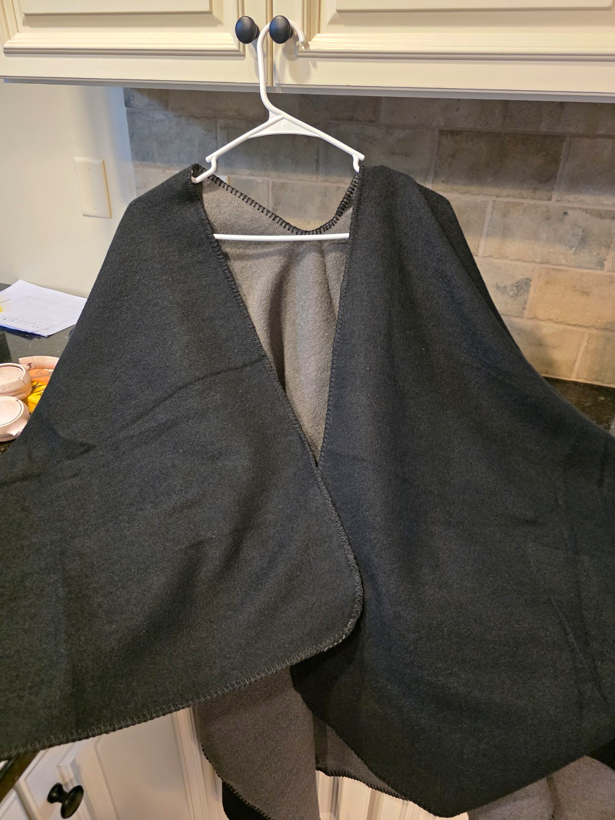 Women’s Reversible Open-Front Cape Poncho Wrap, Black/Gray One Size