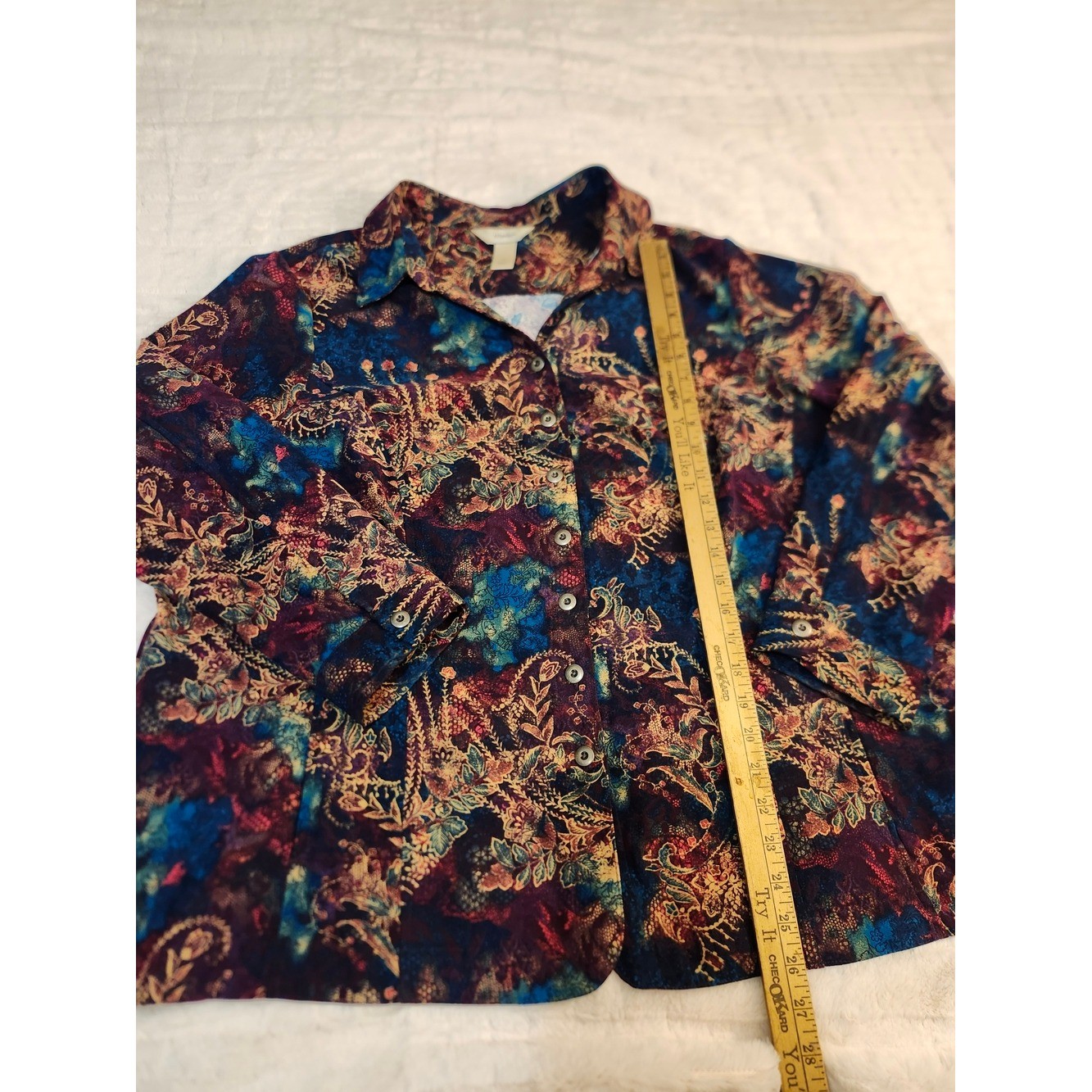 CJ Banks Paisley Button Front Blazer Blue Red Floral Jacket Plus Size 3X