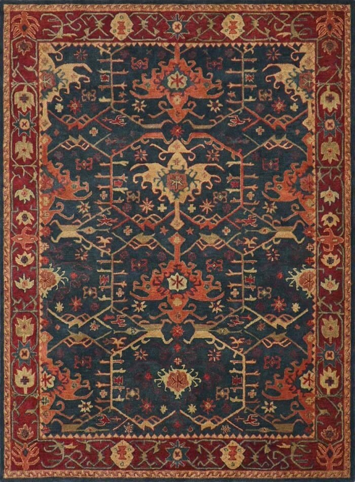 100% Wool Rug| Hand Tufted Pottery Barn Channing Red Area Rug | Living Room Deco