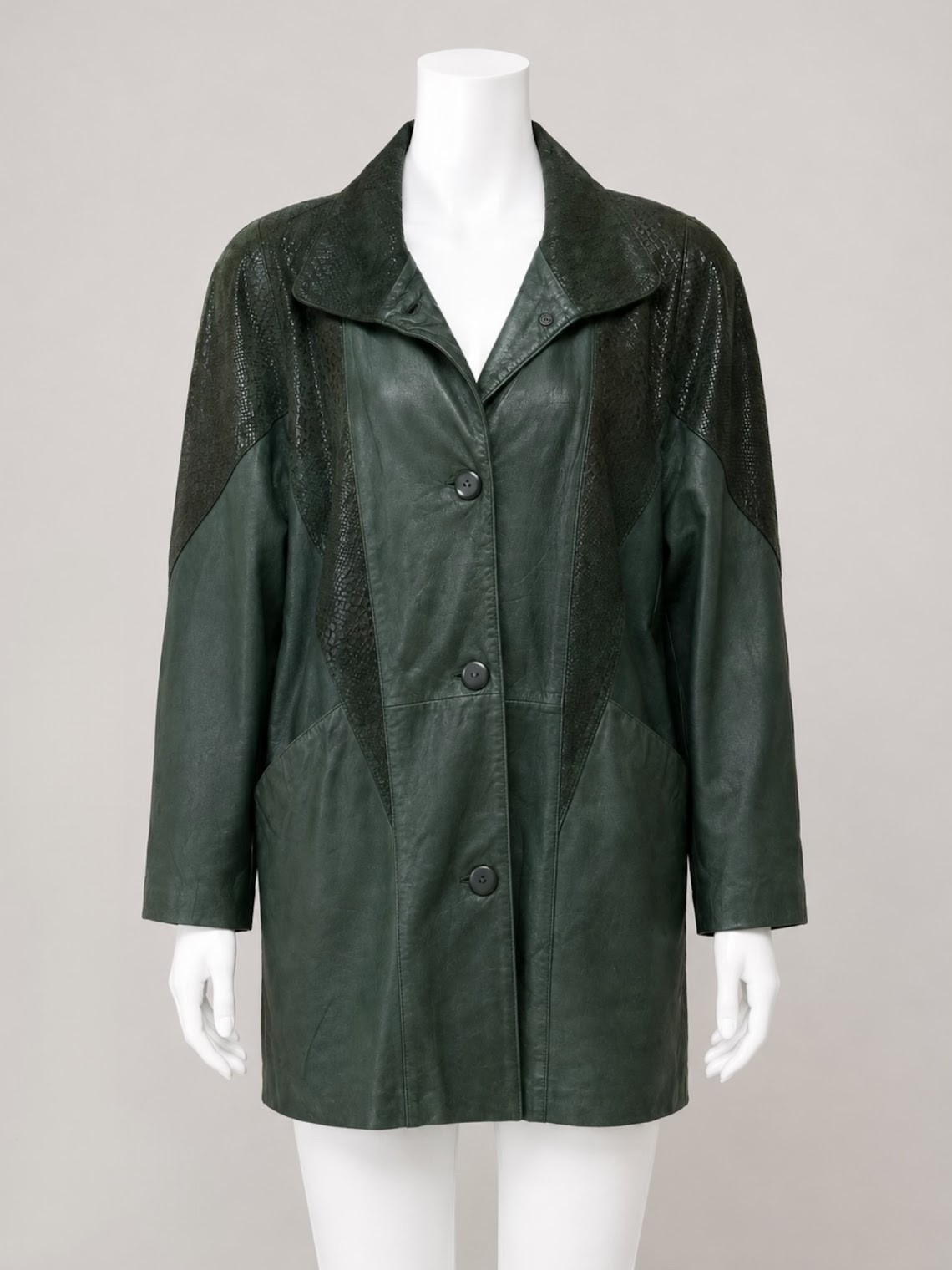 Pelle NY Milano Women\'s Vintage 80\'s 90\'s Snake Print Green Leather Coat Size M
