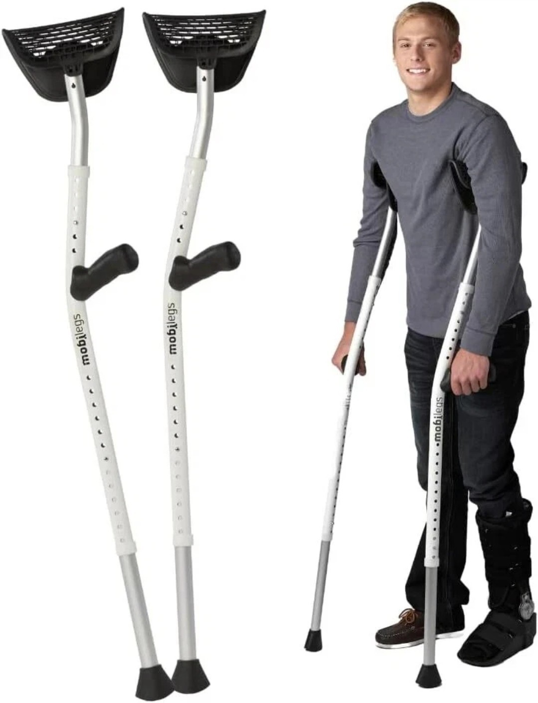 Ultra A300 Universal Crutches Comfortable Ergonomic 300lbs Max White 4\'9\