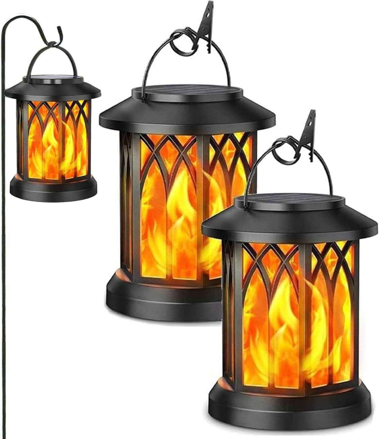 2/4pcs Flickering Flame Solar Lantern, Waterproof Outdoor Lights Hanging Dancing