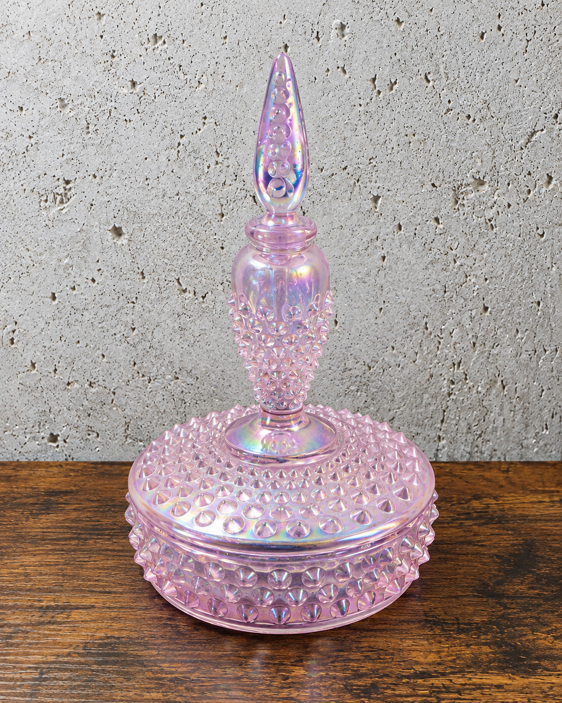 Fenton 95th Anniversary Pink Iridescent Hobnail Perfume Powder Boxtle Set 2000