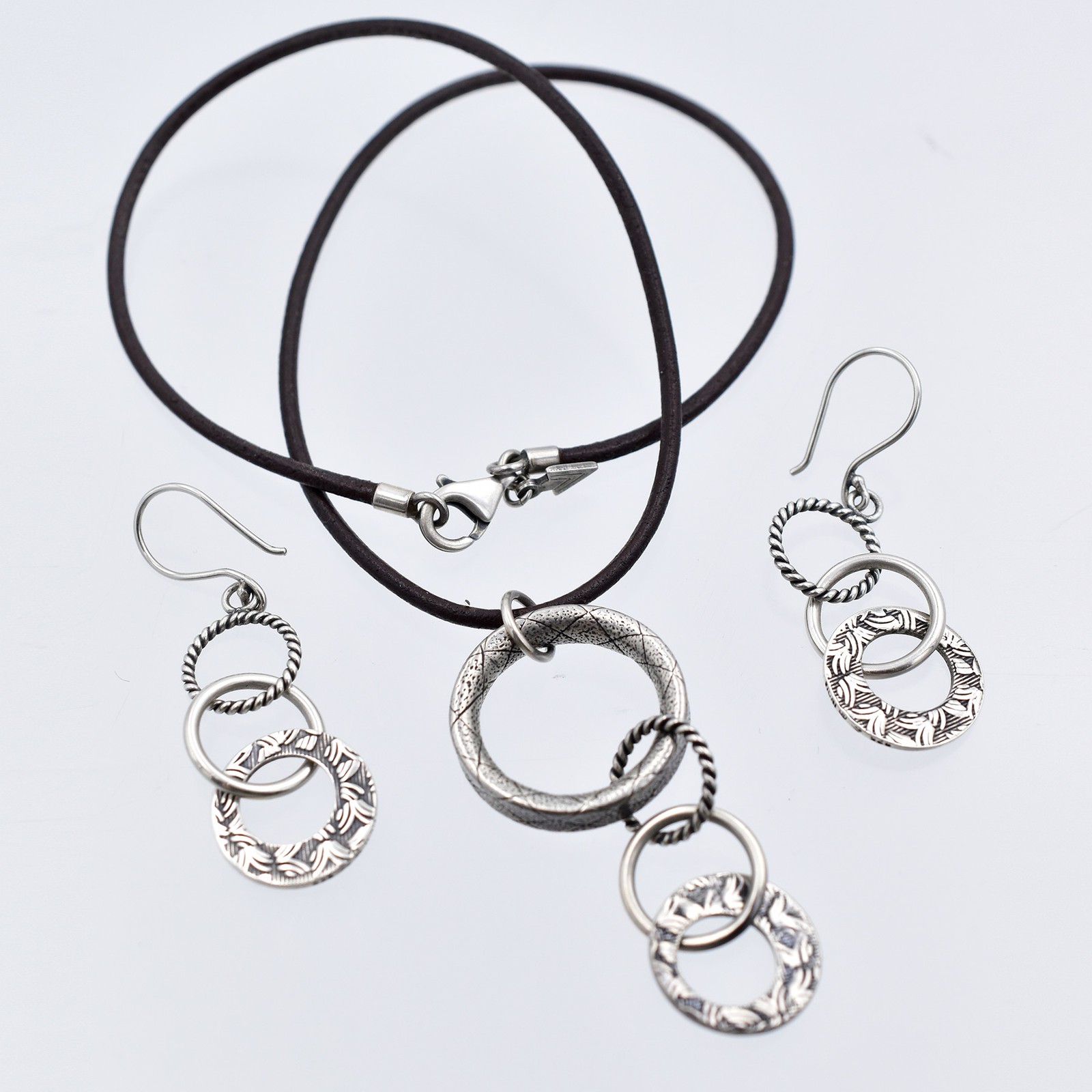 Silpada Linked Rings & Triple Threat Silver Necklace/Earrings Set, #N1821 W1616