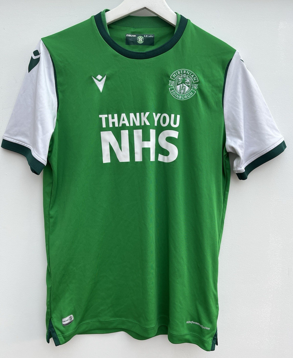 Macron Hibernian 2020/21 Home Football Shirt Mens Small Thank You NHS Green Hibs Macron Hibernian 2020/21 Home Football Shirt Mens Small Thank You NHS Green Hibs