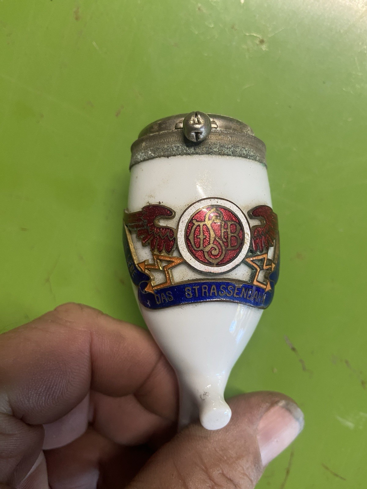 Antique German Porcelain Pipe Bowl Hand Painted Coat of Arms Crest Antique German Porcelain Pipe Bowl Hand Painted Coat of Arms Crest