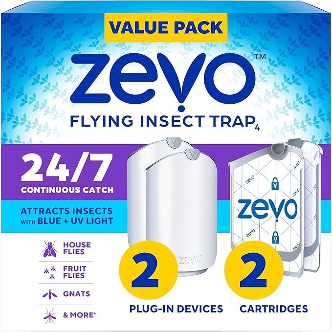 Zevo Flying Insect Trap Starter Kit - 2 Plug-in Bases + 2 Refill Cartridges-UV Zevo Flying Insect Trap Starter Kit - 2 Plug-in Bases + 2 Refill Cartridges-UV