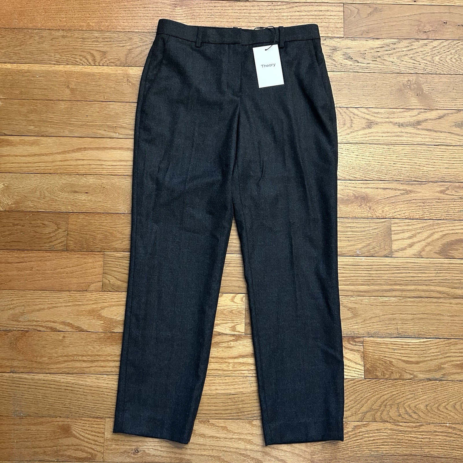 NEW Theory Tailor Trouser C 100% Wool Sleek Flannel Melange Pleated Pants 0