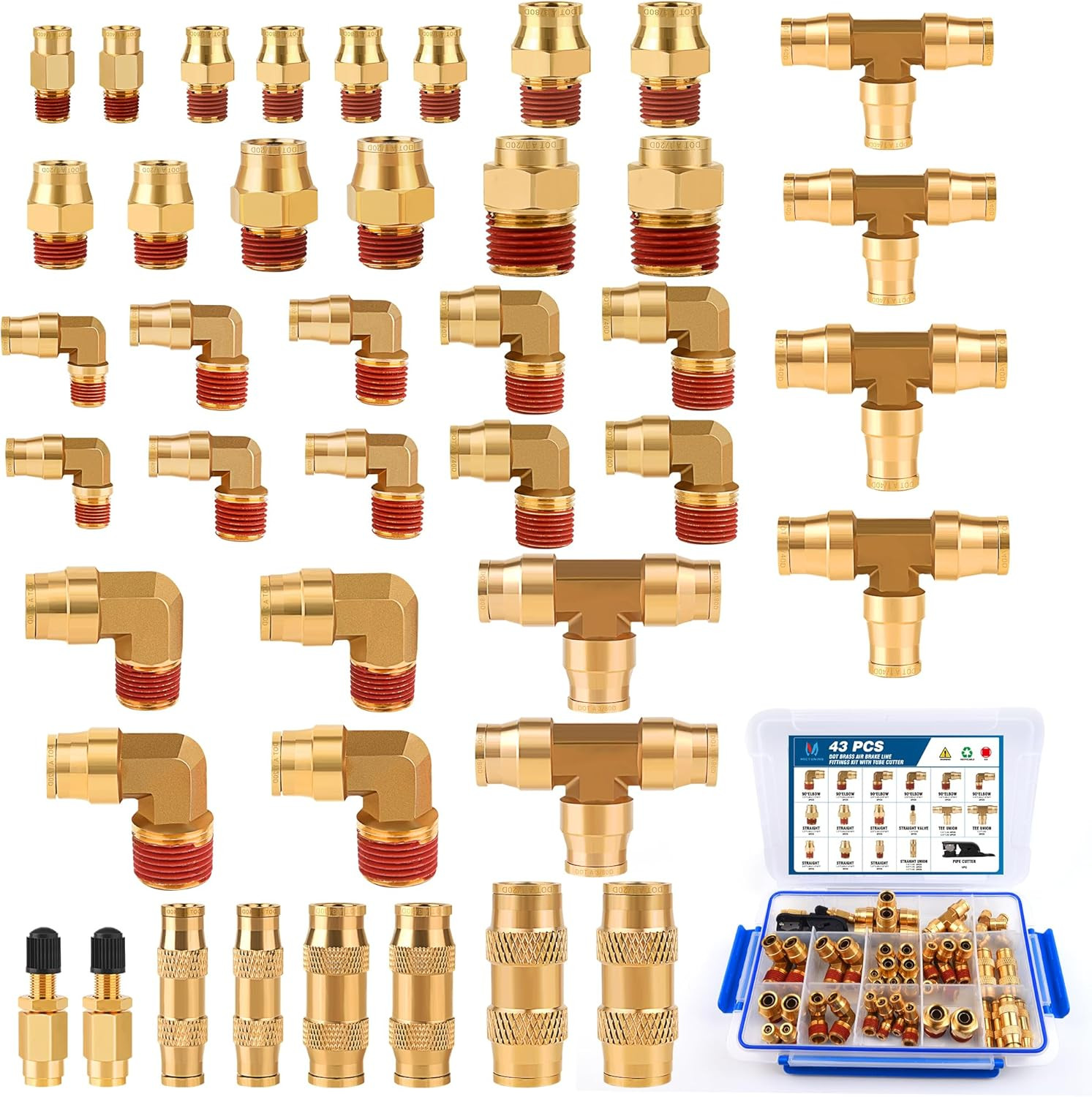 43 PCS Brass DOT Air Line Fittings Kit - Quick Connect for Semi Truck Trailers 43 PCS Brass DOT Air Line Fittings Kit - Quick Connect for Semi Truck Trailers