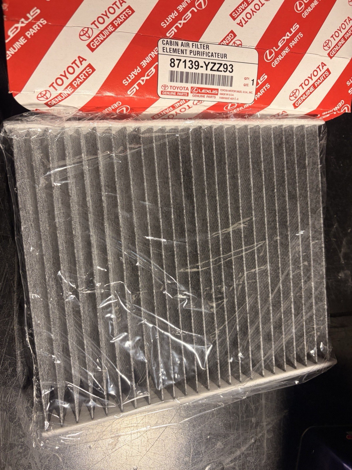 Genuine Toyota Part #87139-YZZ93. Carbon Cabin Air Filter Sealed 