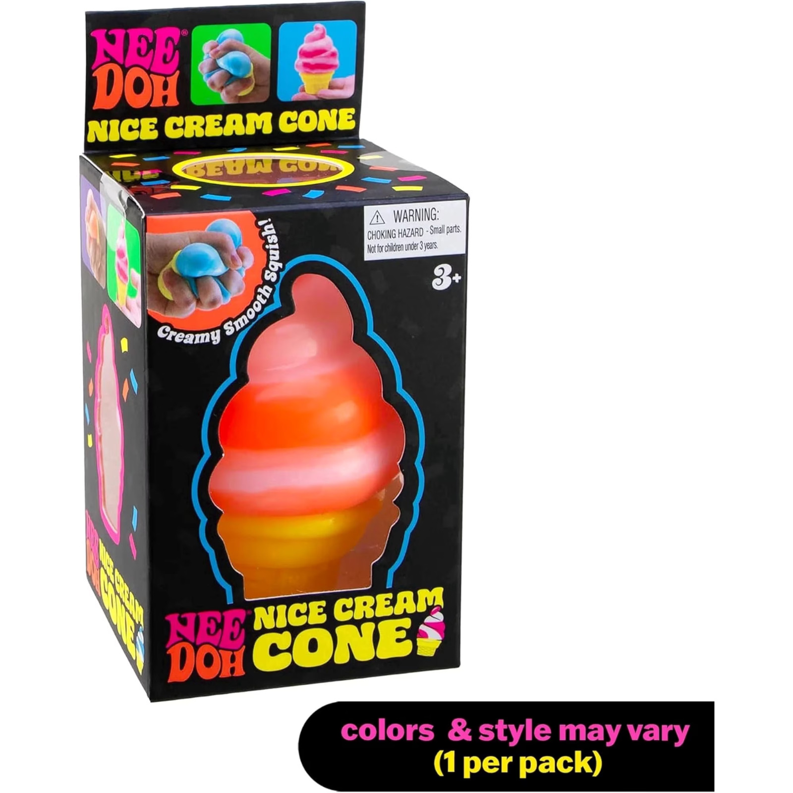Schylling Nee Doh Nice Cream Cone Tactile Squishy Squeeze Toy Pink 3+
