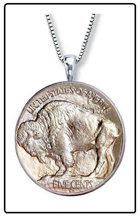 BUFFALO NICKEL Necklace - silver us vintage authentic coin pendant jewelry