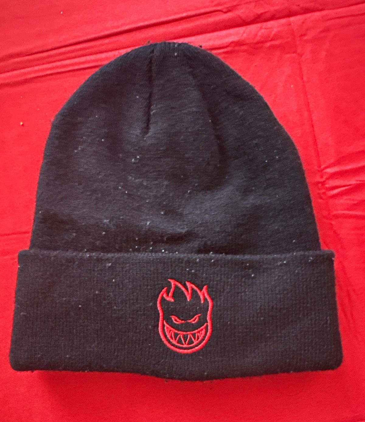 Black Solid Knit Beanie Hat w/ Red Logo Patch, One Size, Unisex Adult Black Solid Knit Beanie Hat w/ Red Logo Patch, One Size, Unisex Adult