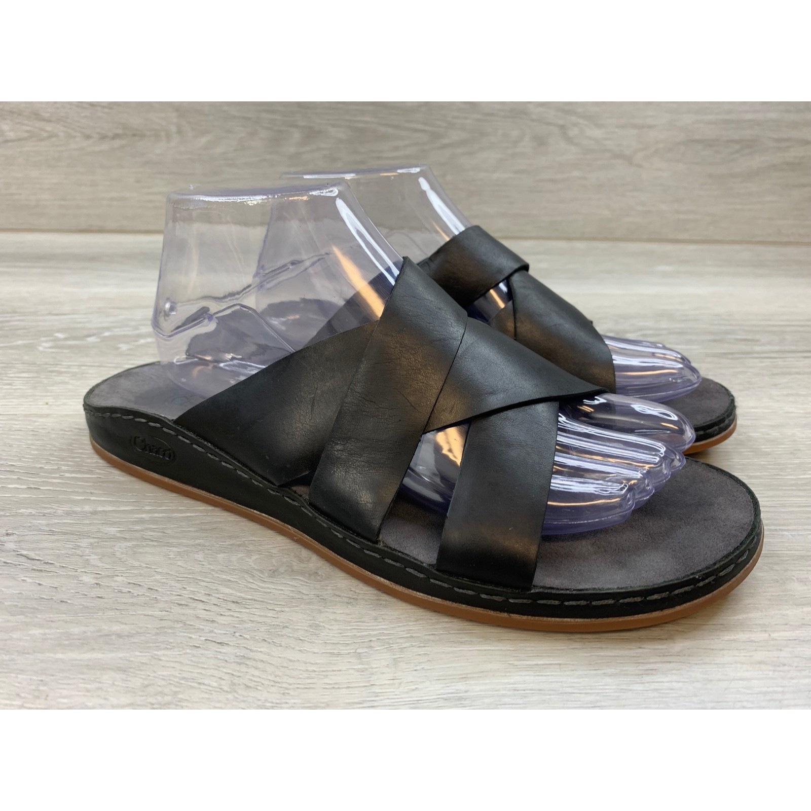 Chaco Wayfarer Leather Sandals Women\'s 10 Black Crisscross Slide Comfort Shoes