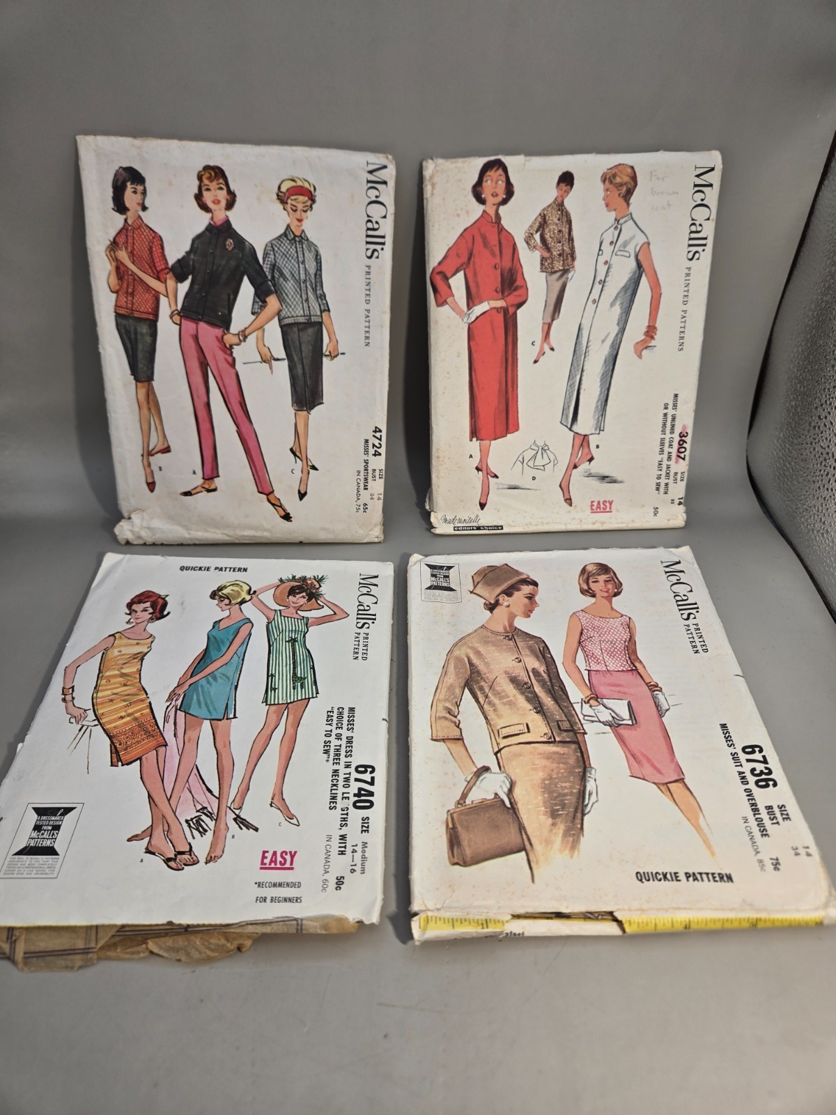 Lot of 4 Vintage  1956,1958,1963(2) Sewing Patterns McCalls Size 14 Bust 34/32