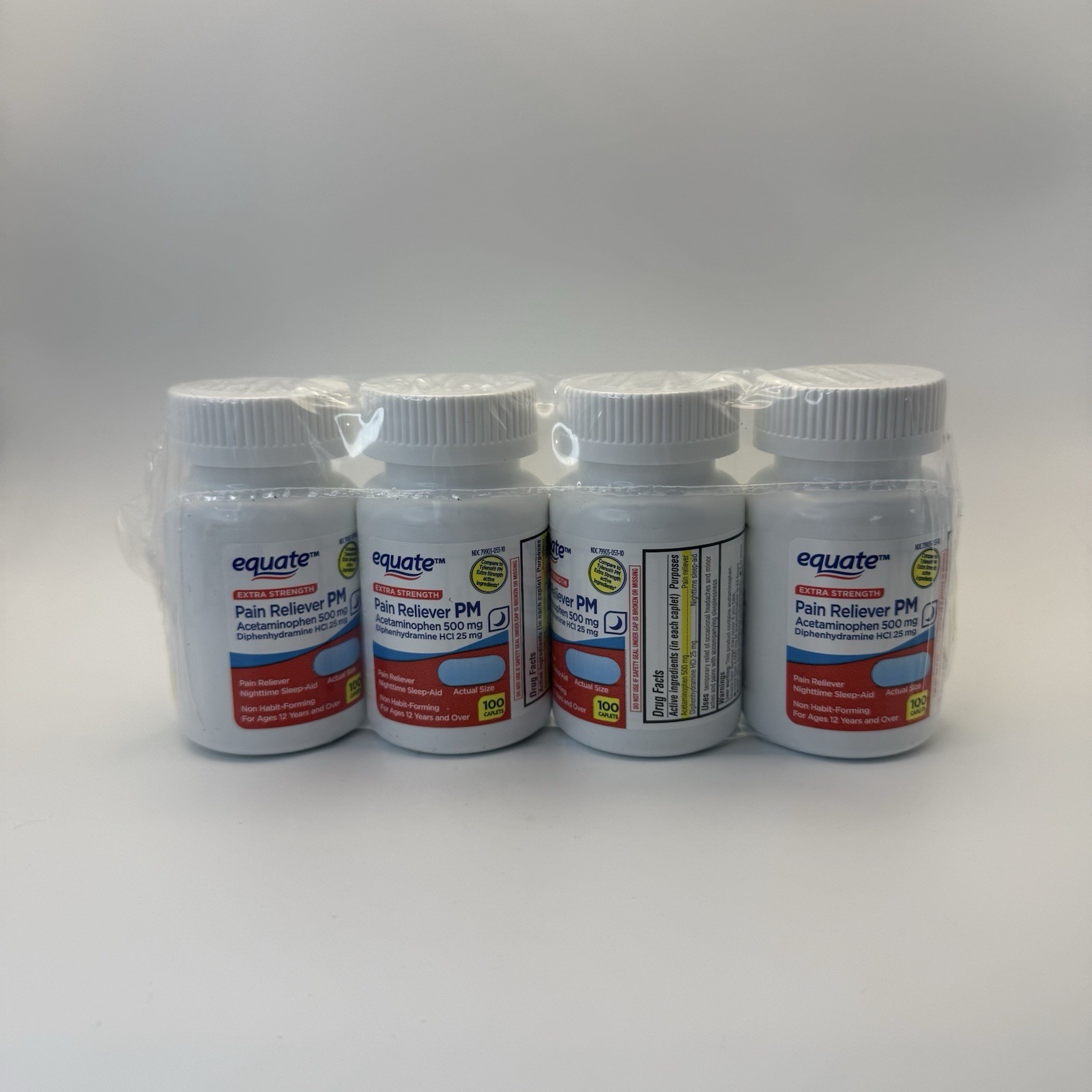 4x Equate Extra Strength Pain Reliever PM Caplets Nighttime 400 Count Exp 02/27