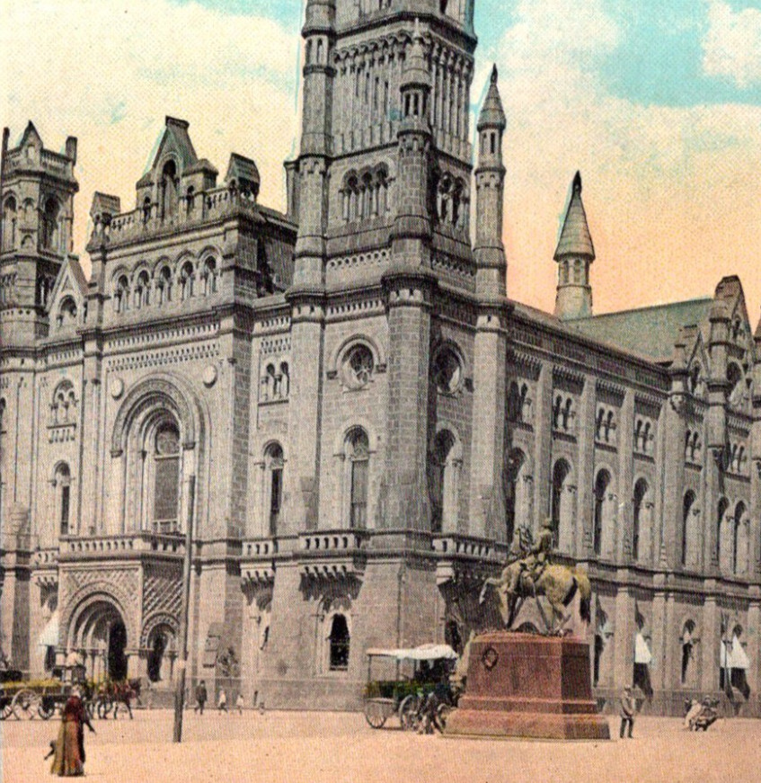 Vintage White Border Postcard Masonic Temple Philadelphia PA Horse & Carriage