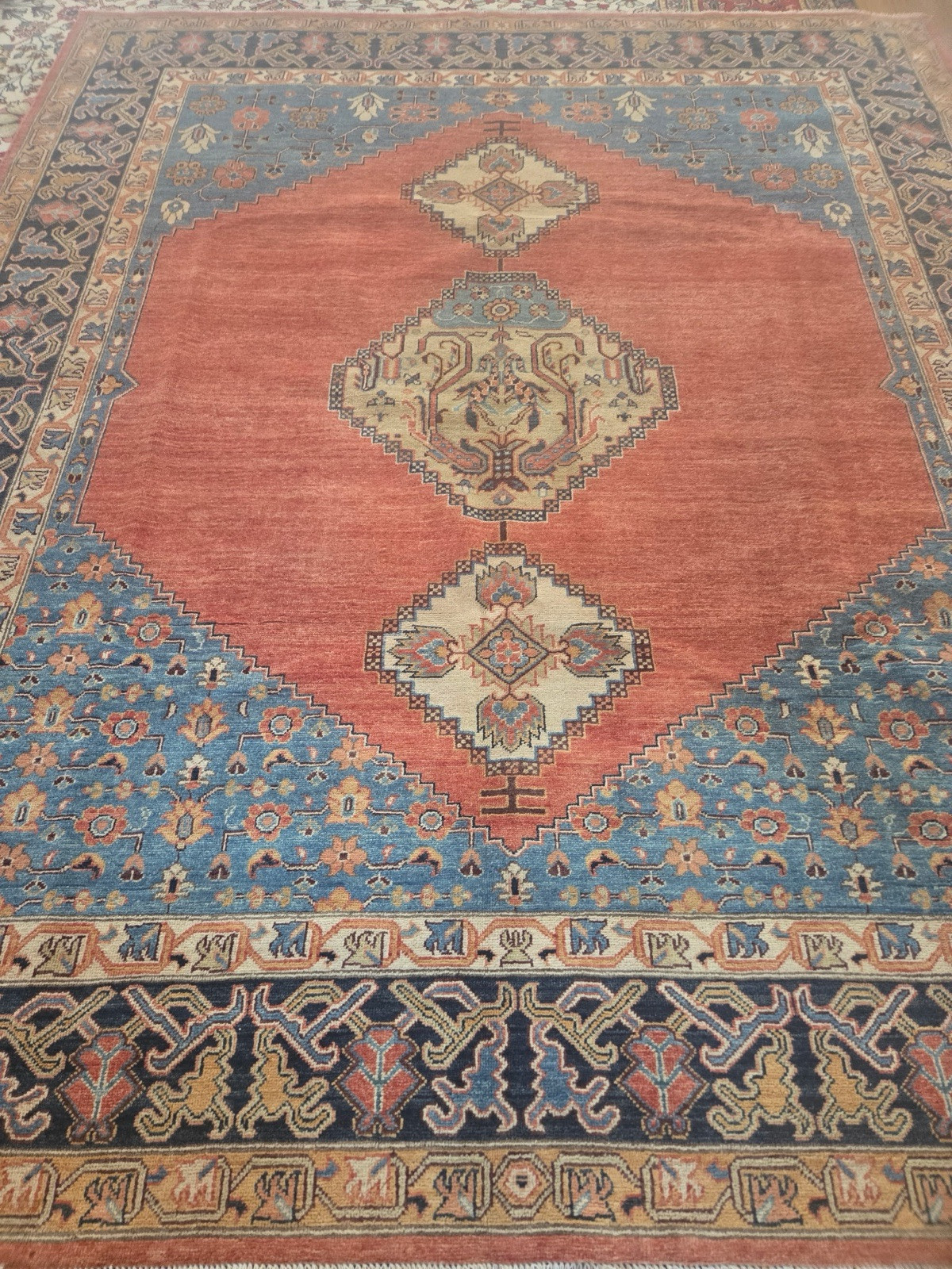 8.3 x 9.9 VINTAGE DESIGN TURKISH VEG DYE SERAPI HERIZ ANTIQUE
