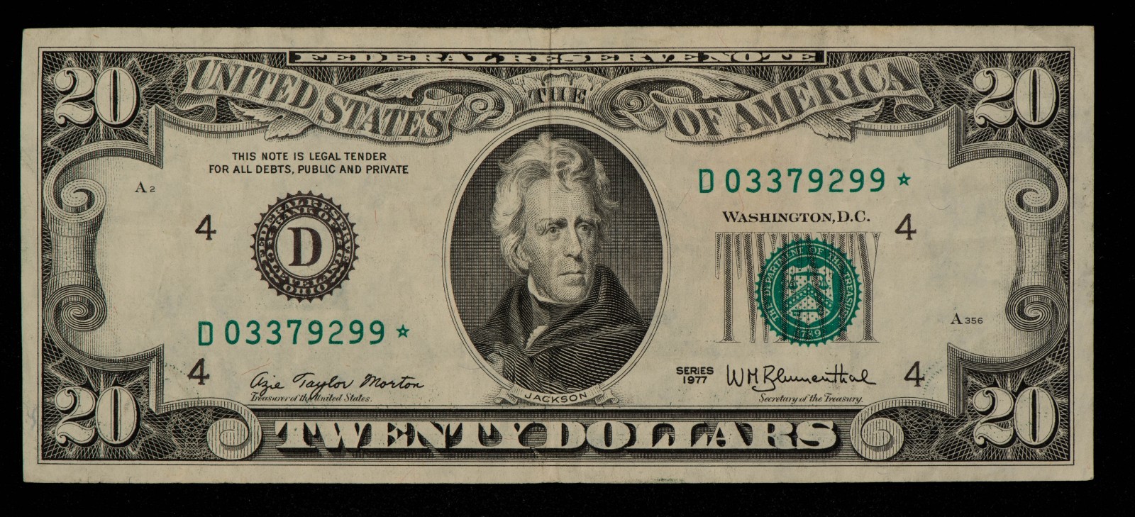 1977 $20 FRN Federal Reserve Note - FR 2072D* - Star Note - Fine/VF - SKU-CA2071