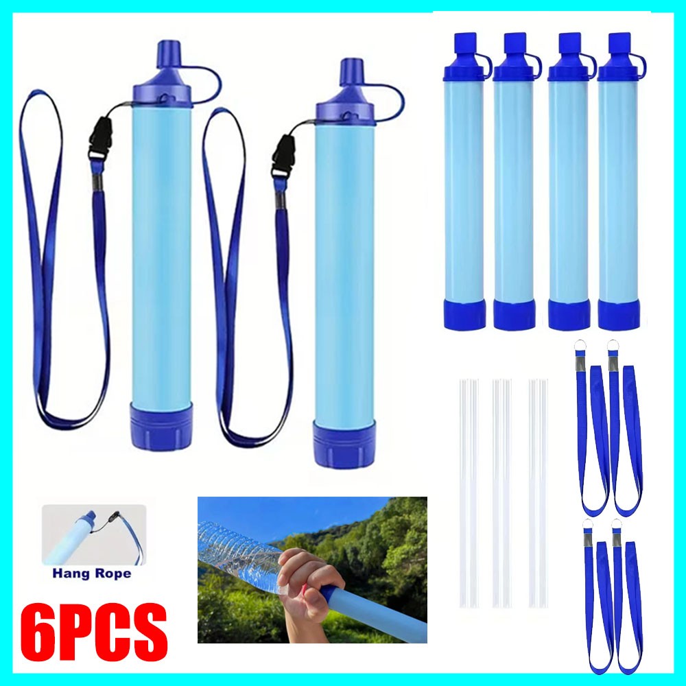 6pcs Portable Camping Hiking Emergency Life Survival Purifier Water Filter Tool