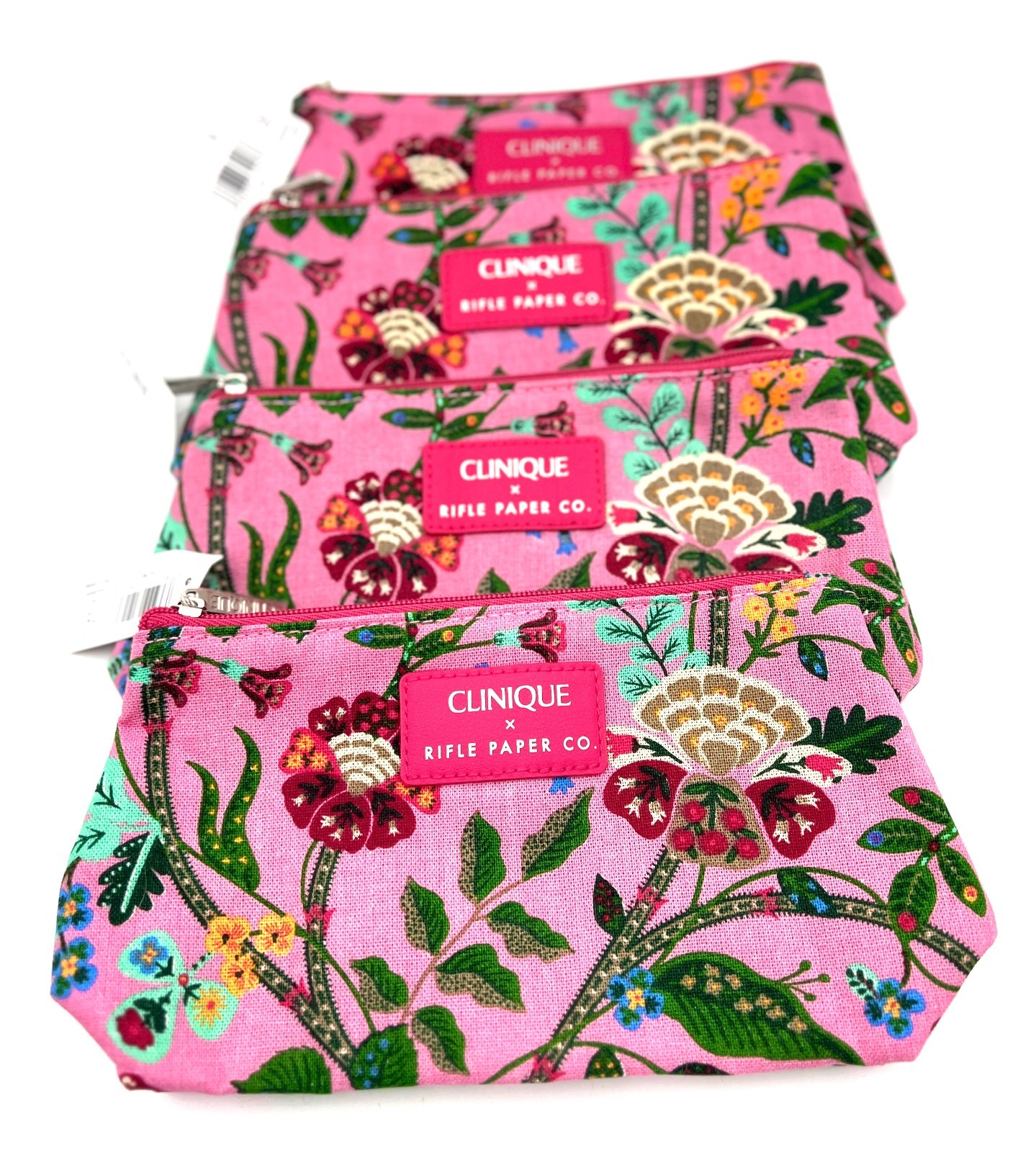 4 Bags: Clinique Rifle Paper Co.  Makeup Bag with Flower  Printed ~ Pink