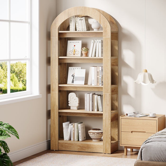 5-Tier Arch-Shaped Bookshelf, Modern Standing Wooden Bookcase Open Display Shelf 5-Tier Arch-Shaped Bookshelf, Modern Standing Wooden Bookcase Open Display Shelf