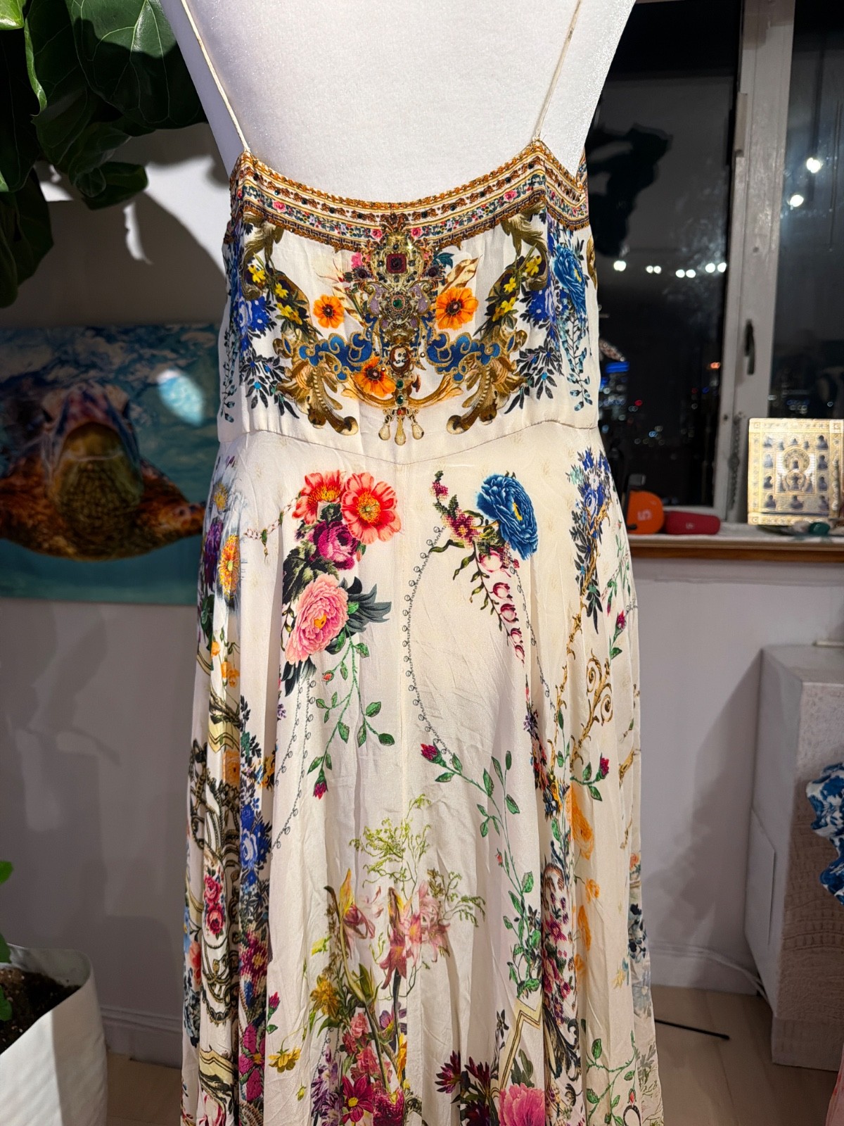 Camilla Silk Dress Size M, “Floral Dynasty Daze”