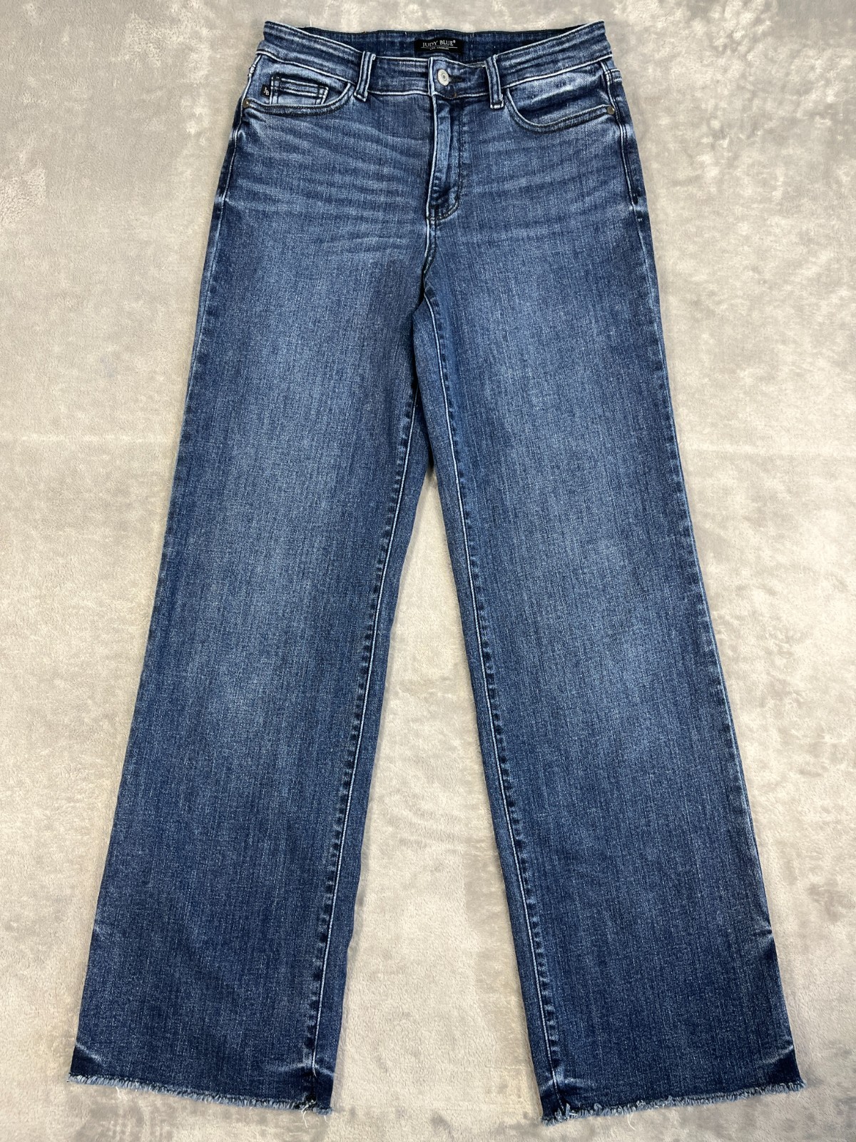 Judy Blue Women\'s Wide Leg Jeans Medium Wash Frayed Hem Boho Hippie Size 7/28