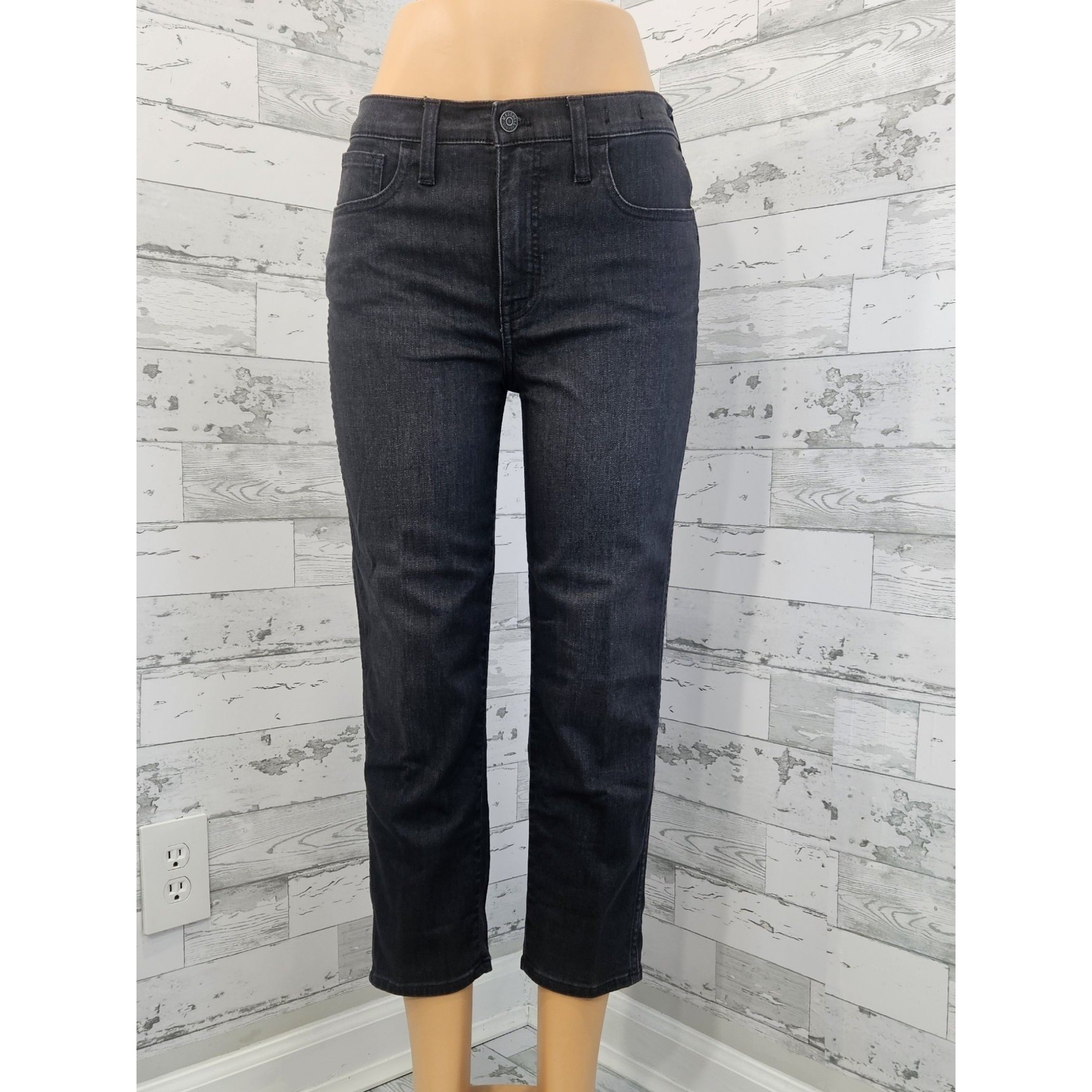 Madewell High Rise Slim Straight Jeans Black 28 Magic Pockets Petite