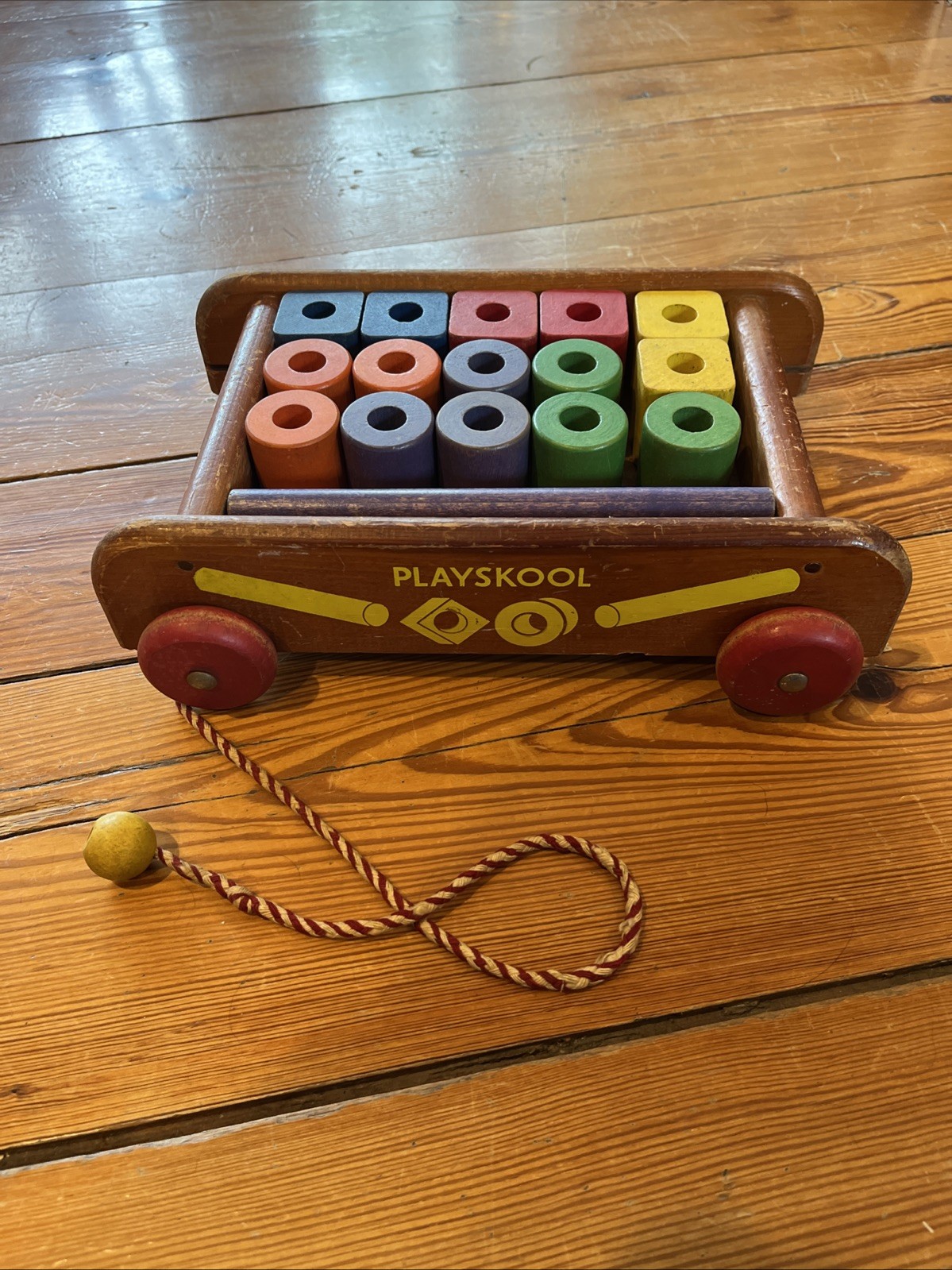 Vintage Playskool Wagon Wooden Blocks Pull Toy Nearly Complete 1960 1st version Vintage Playskool Wagon Wooden Blocks Pull Toy Nearly Complete 1960 1st version