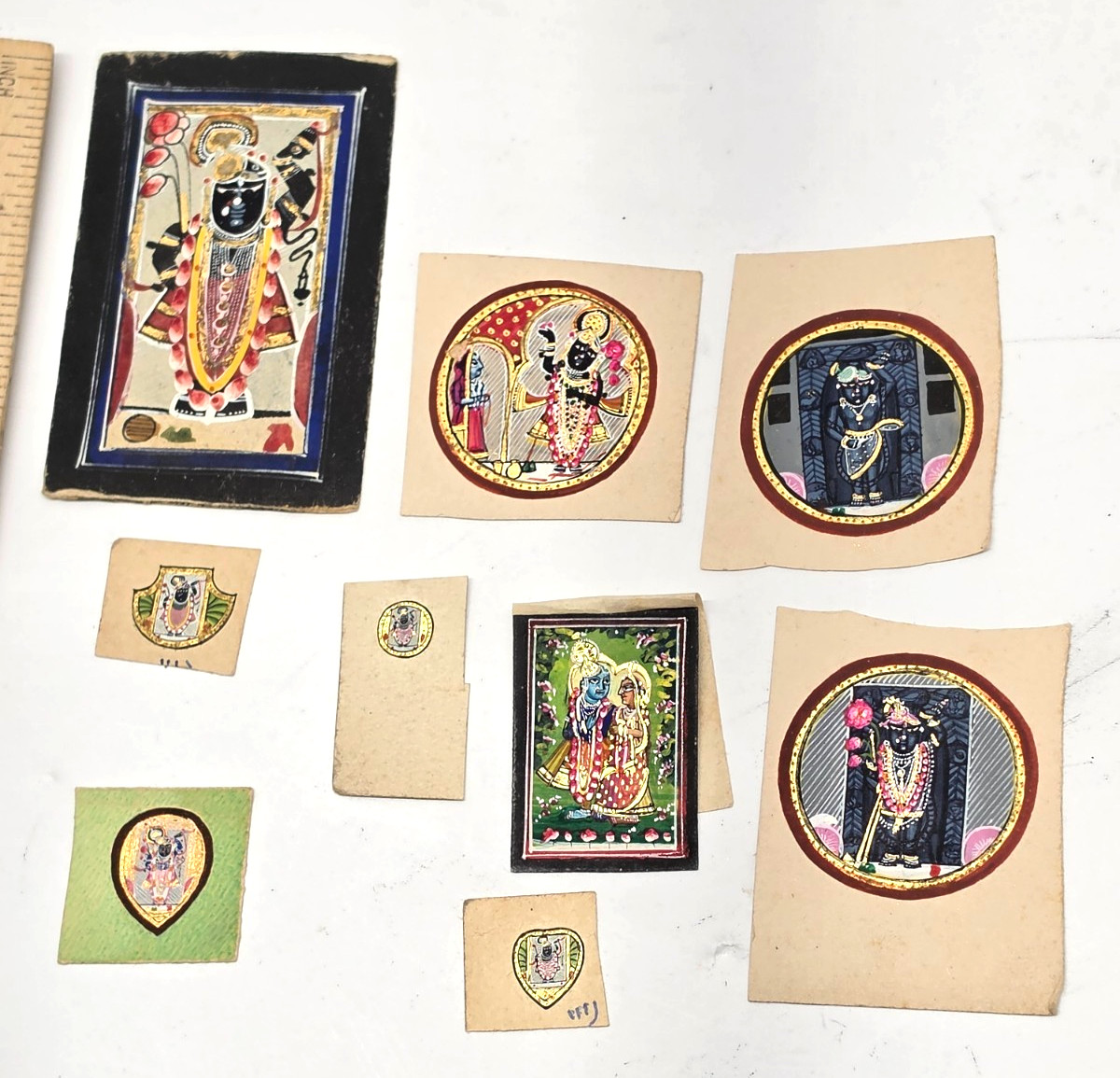 Lot 9 Antique Shrinathji Radha Krishna Hand Painted Nathdwara Micro Miniatures