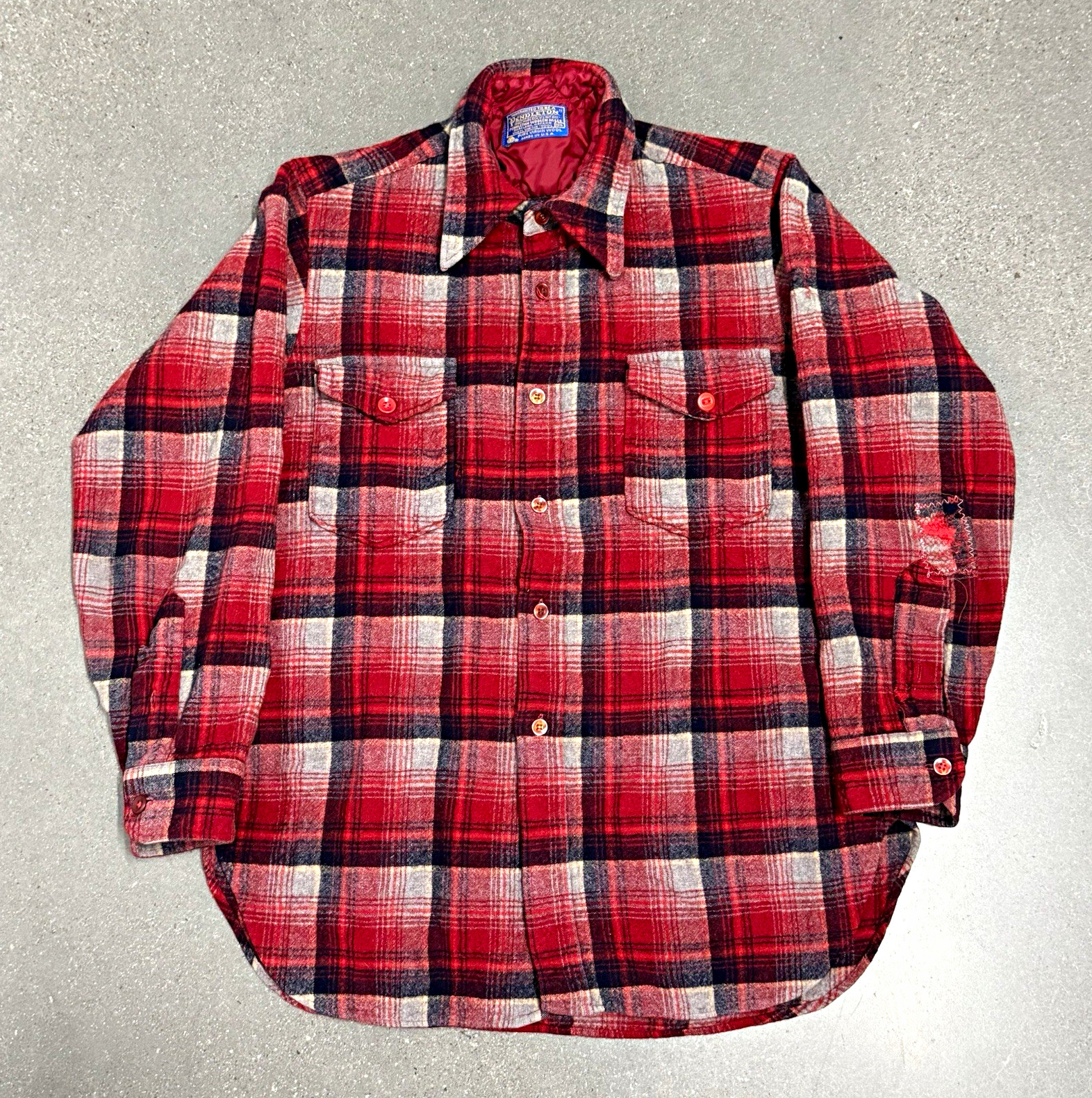 60s 70s Vintage Pendleton Red White Black Plaid Wool Flannel Made in USA  M
