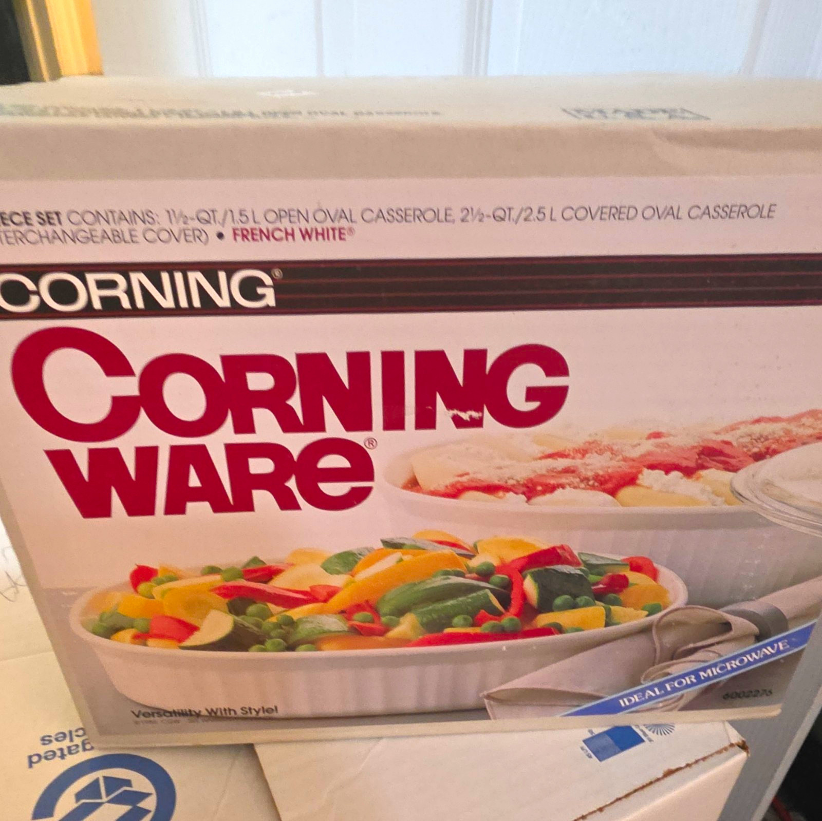 CorningWare French White F-260 3pc Oval Casserole Set 1.5L/2.5L Lids USA