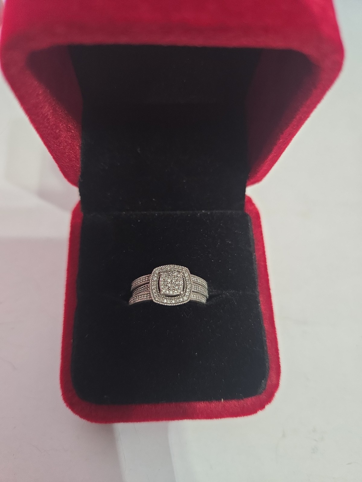 Zales 1/3 CT T.W Multi-Diamond Square Frame 3 Piece Bridal Set In 10k Size 5 Zales 1/3 CT T.W Multi-Diamond Square Frame 3 Piece Bridal Set In 10k Size 5