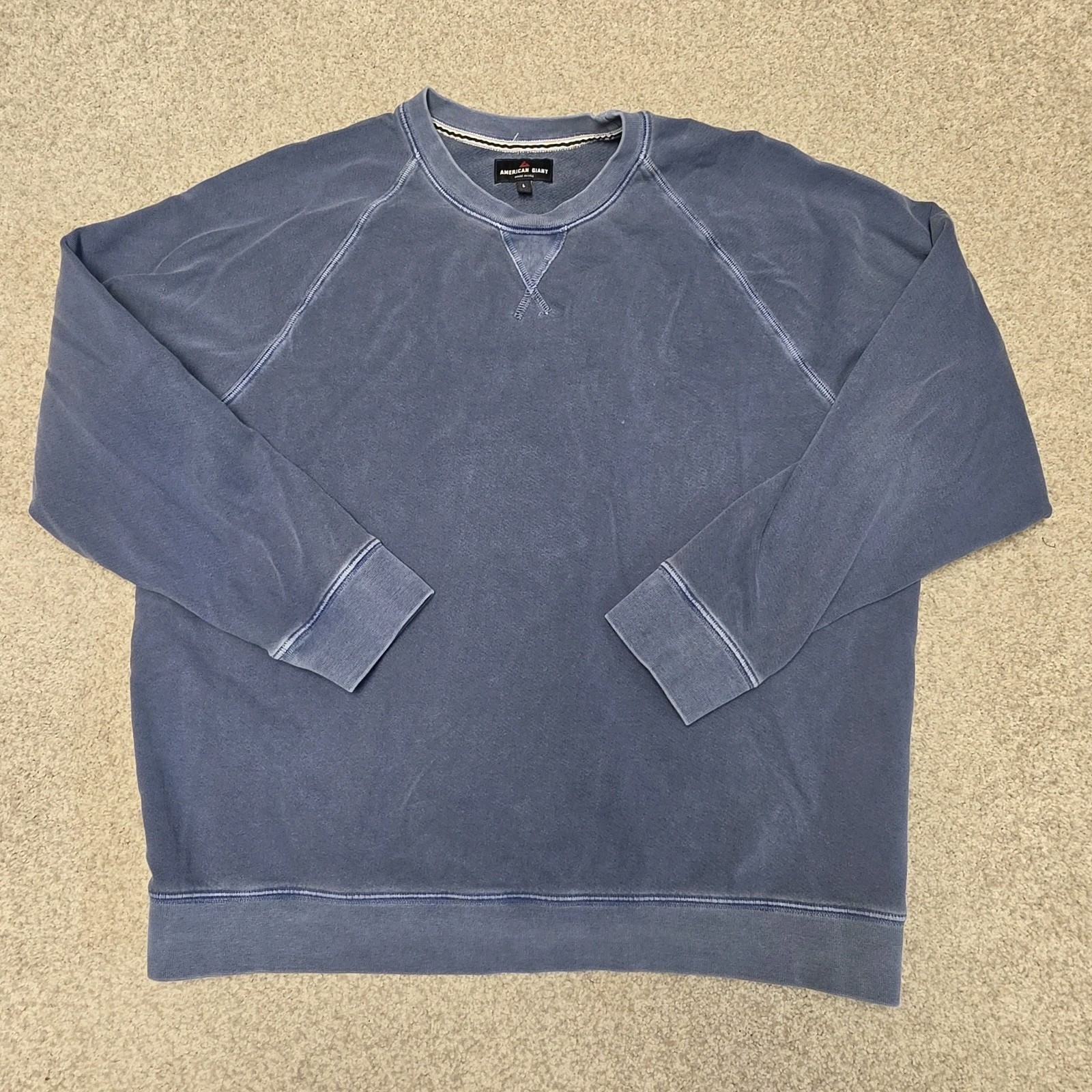 American Giant Mens Relaxed French Terry Crew Sweatshirt Blue L Made in USA