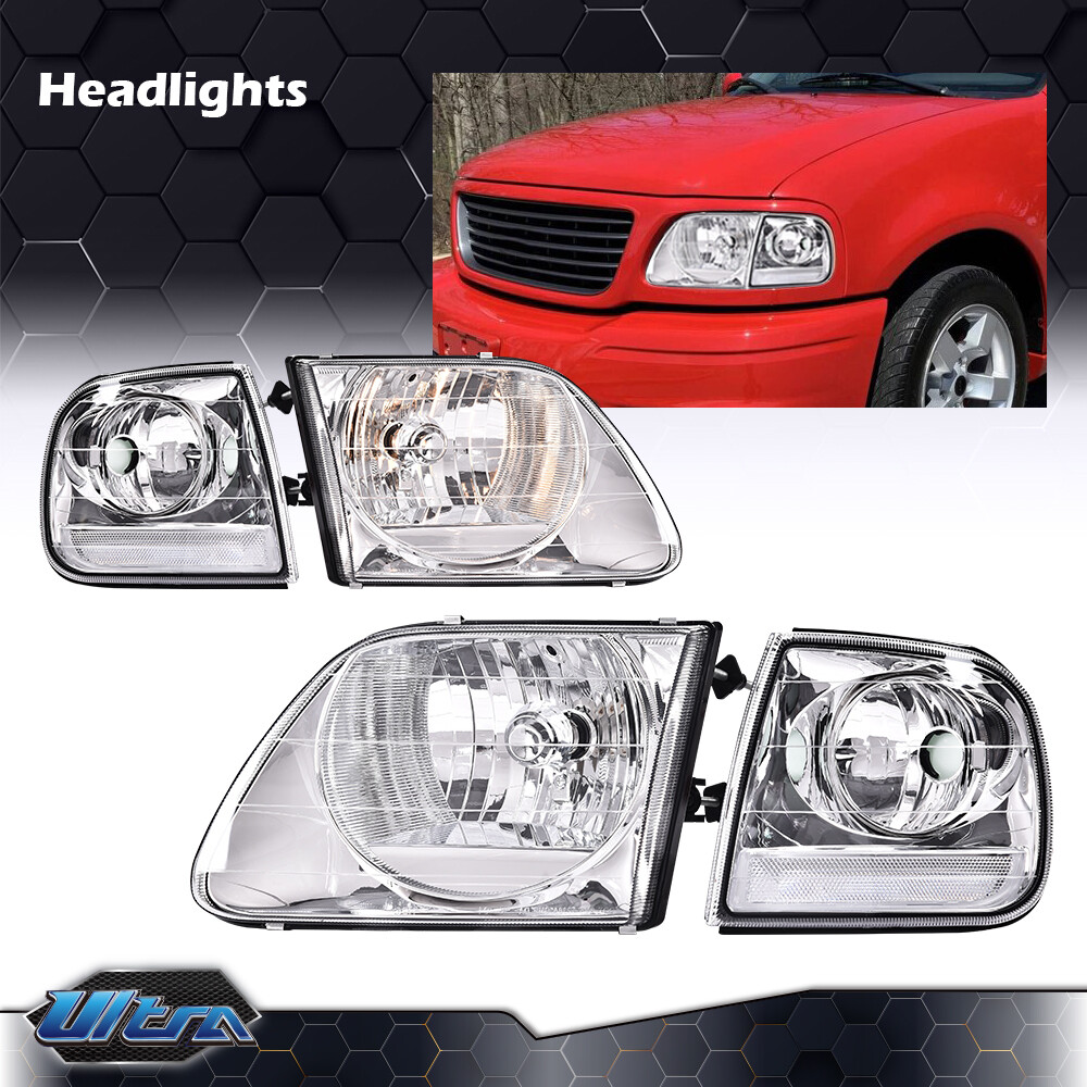 Clear Chrome Headlights & Corner Lights Fit For 1997-2003 Ford F150 Expedition