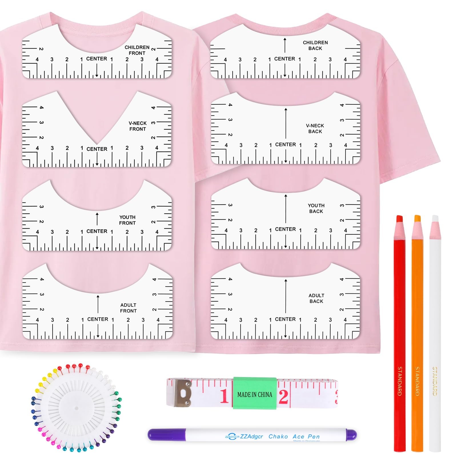 Phinus Tshirt Ruler 8P, White PVC Shirt Measurement Tool for Heat Phinus Tshirt Ruler 8P, White PVC Shirt Measurement Tool for Heat