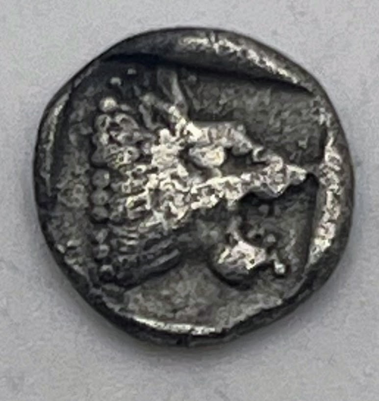 500-450 BC Ancient Greek Troas Assos AR Obol .61g Lion & Griffin Small 