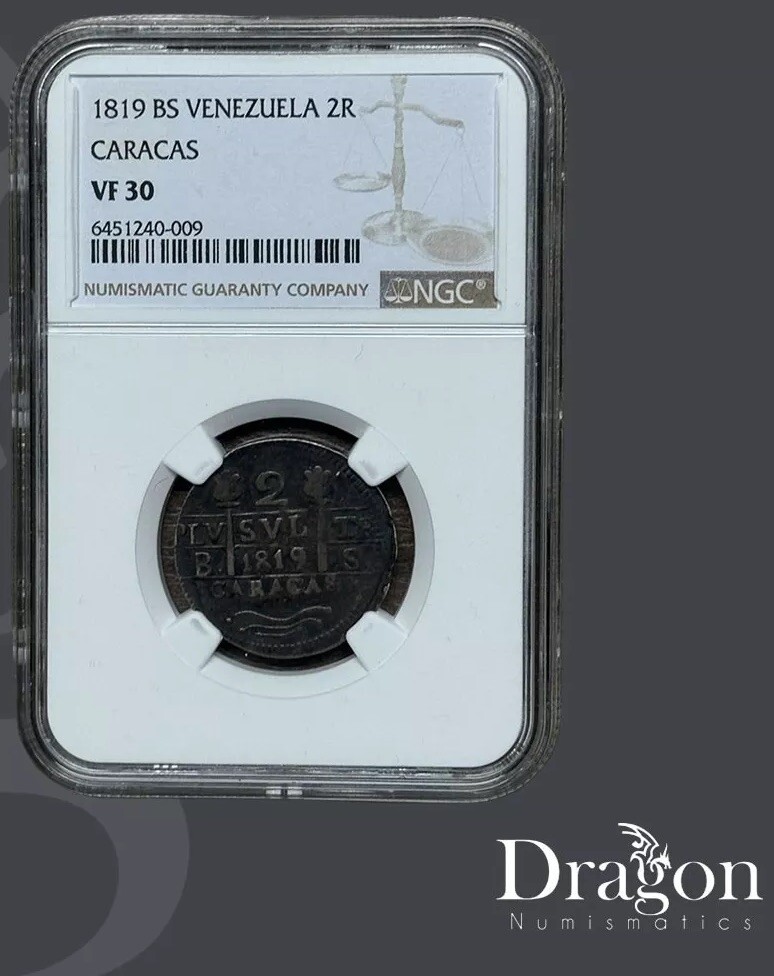 1819 VENEZUELA 2 REALES CARACAS ANTIQUE SILVER COIN NGC VF 30 BEST SELLER 1819 VENEZUELA 2 REALES CARACAS ANTIQUE SILVER COIN NGC VF 30 BEST SELLER