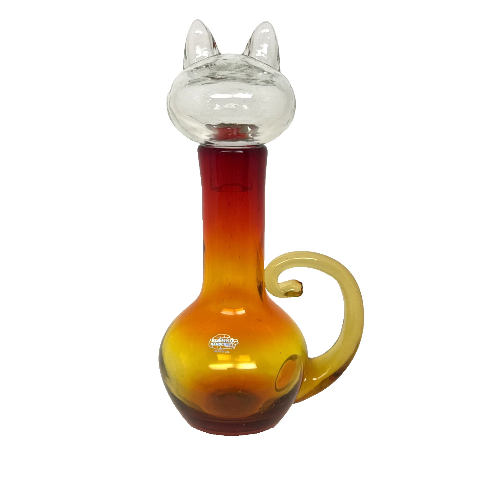 Blenko Glass Cat - FeLine Decanter 2516 - Tangerine
