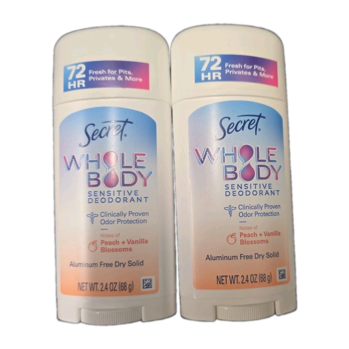 Secret  Whole Body Deodorant.  Peach & Vanilla Blossom   2.4oz Lot Of 2
