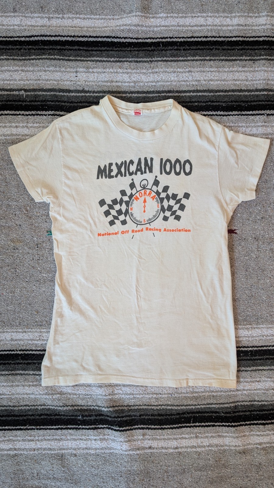 Vintage 70\'s Large White Baja 500 Mexican 1000 NORRA Tubular Tshirt Vintage 70\'s Large White Baja 500 Mexican 1000 NORRA Tubular Tshirt