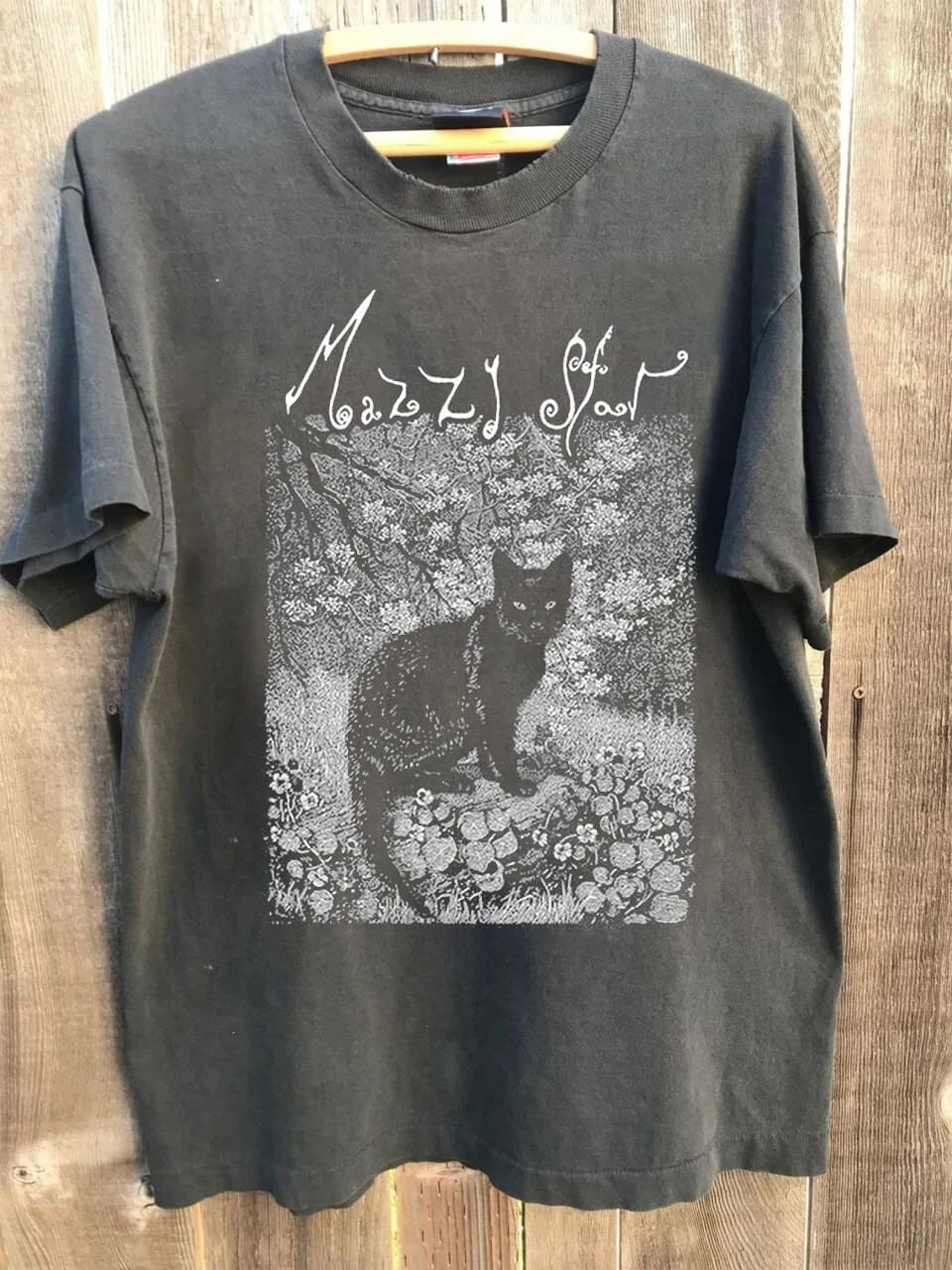 90s Reprint Mazzy Star Cat T-shirt Charcoal short sleeve Classic style S-5XL