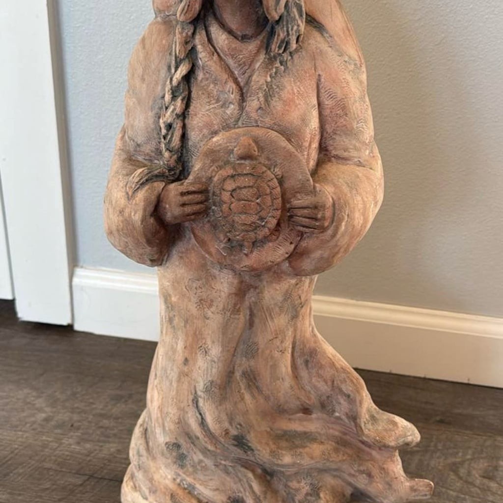 Handcrafted Terracotta Sculpture of Native American by Louise Barker